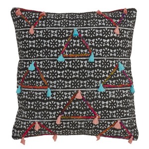 Saro Lifestyle Geo Print Triangle Tassel Pillow - Down Filled, 18" Square, Multi - 1 of 2
