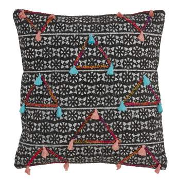 Saro Lifestyle Geo Print Triangle Tassel Pillow - Down Filled, 18" Square, Multi