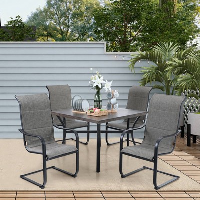 5pc Patio Set with Steel Table with 2" Umbrella Hole & Padded Sling Arm Chairs - Captiva Designs