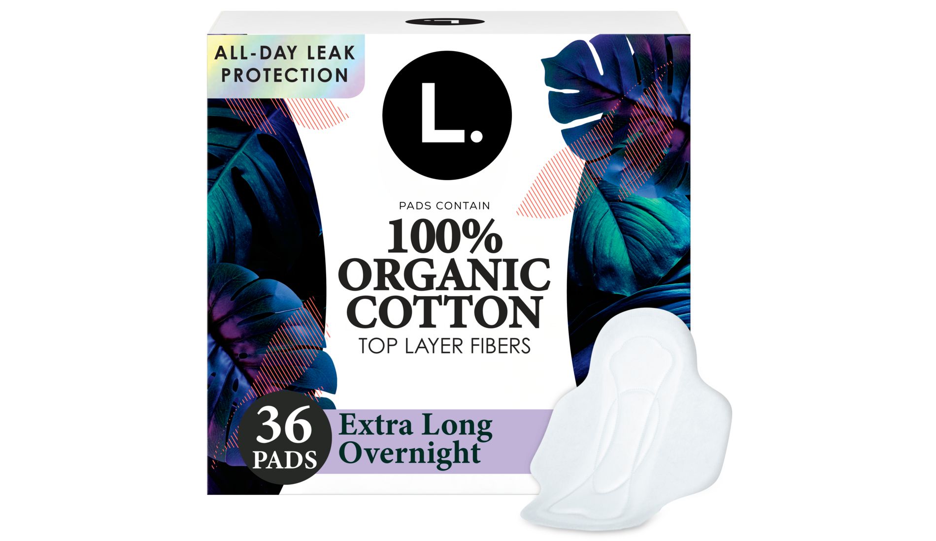 L. Organic Cotton Top Layer Ultra Thin Pads - Overnight Absorbency - 36ct