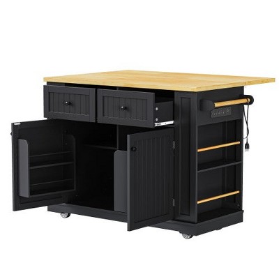 LunaLulinlk 48 inch Large Kitchen Island with Drop Leaf,Power Outlet,Internal Storage Rack