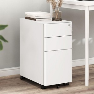 Munora 3-Drawer Lockable Mobile File Cabinet - Vertical Design for A4/Letter/Legal Folders, 5 Wheels (Anti-Tilt) + Adjustable Hanging Rods, White - 1 of 4