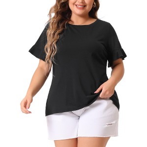 Agnes Orinda Women's Plus Size Short Flounce Sleeve Casual Summer Round Neck Blouses - 1 of 4