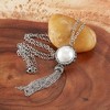 ELYA Women's Crystal Halo White Shell Bead Steel Tassel Necklace - 26" - 3 of 3