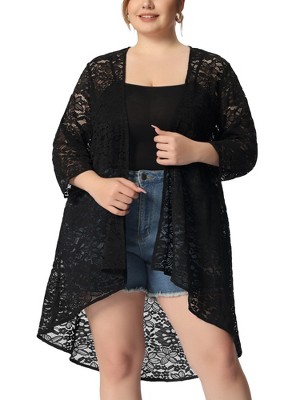 Agnes Orinda Women's Plus Size Lace Sheer High Low 3/4 Sleeve Open ...