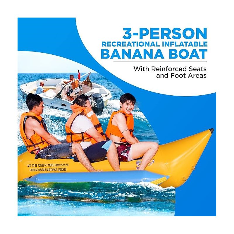 SereneLife Person Inflatable Banana Boat, Includes Storage Bag, Foot Pump, and Repair Kit, Tough and Thick, Reinforced Seats and Foot Areas, 5 of 8
