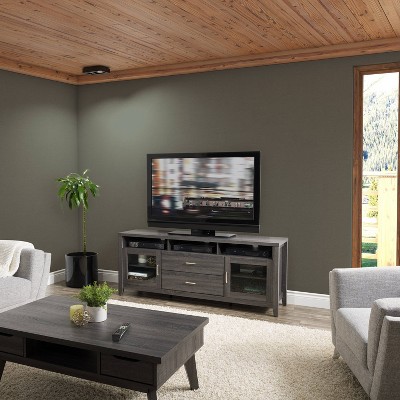 Hollywood Classic Dark Gray Entertainment Bench with Tempered Glass Doors