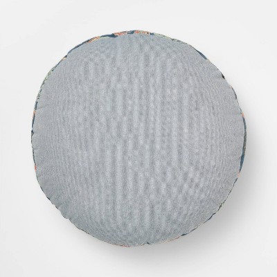 16" Round Pillow Chambray with Floral Gusset Blue - Threshold™ Design with Studio McGee
