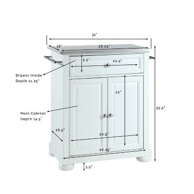 White Stainless Steel Top Portable Kitchen Island