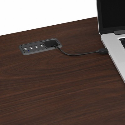 Modern Walnut L-Shaped Desk with Hutch and USB Hub