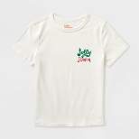 Kids' Adaptive Short Sleeve 'Jolly and Joyful' Holiday Graphic T-Shirt - Cat & Jack™ Cream
