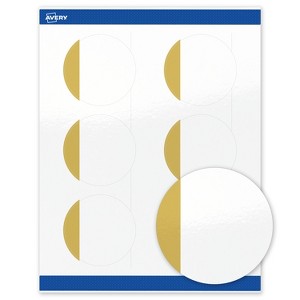 Avery Printable Round Labels, Gold-Dipped Edge, 3" Diameter, Glossy White Round Labels, Permanent, Laser/Inkjet, 60ct, Great for Product Labels - 1 of 4