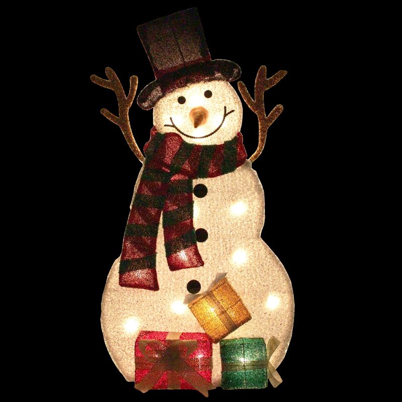 Northlight 31" Pre-Lit White and Black Snowman with Gifts Outdoor Christmas Decor, 2 of 5