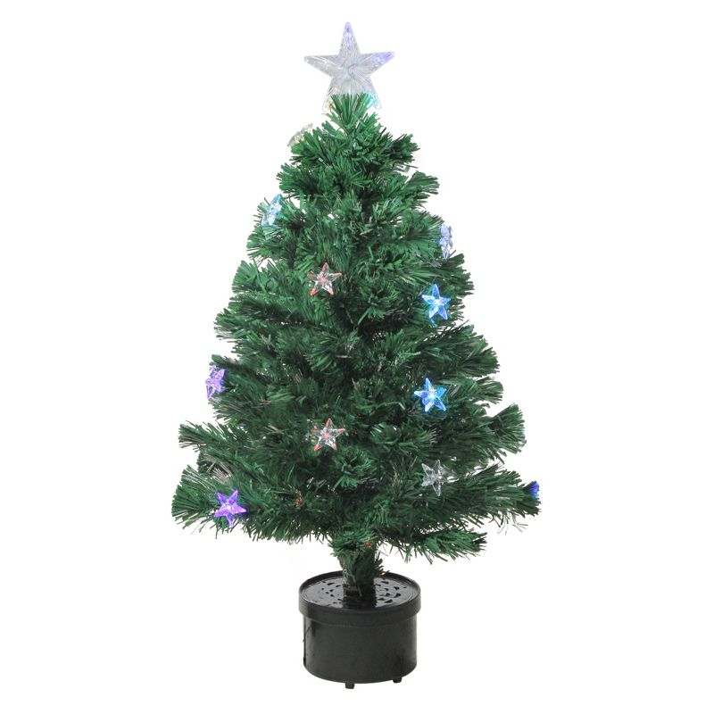 Northlight 3' Prelit Artificial Christmas Tree Color Changing Fiber Optic with Stars, 1 of 4