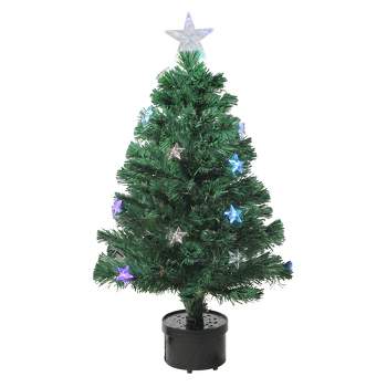 Northlight 3' Prelit Artificial Christmas Tree Color Changing Fiber Optic with Stars