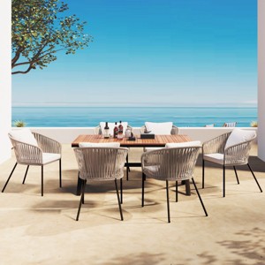 Coolbibila 7 Pieces Patio Dining Set,Outdoor Furniture Dining Table and Chairs,Rectangular Wood Table and Curved Back Woven Rope Dining Chairs - 1 of 4