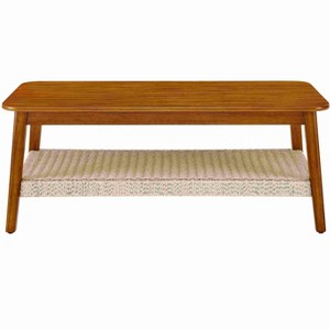 Lirago Walnut Coffee Table with Storage, Woven Rattan Shelf End Tables 17.8"H x 23"D x 47.25"W - 1 of 4