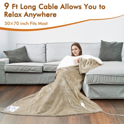 Camel Sherpa Fleece Wearable Heated Blanket with Sleeves