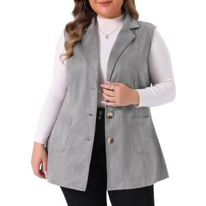Agnes Orinda Women's Plus Size Lapel Suede Long Sleeveless Fashion Vest - 1 of 4