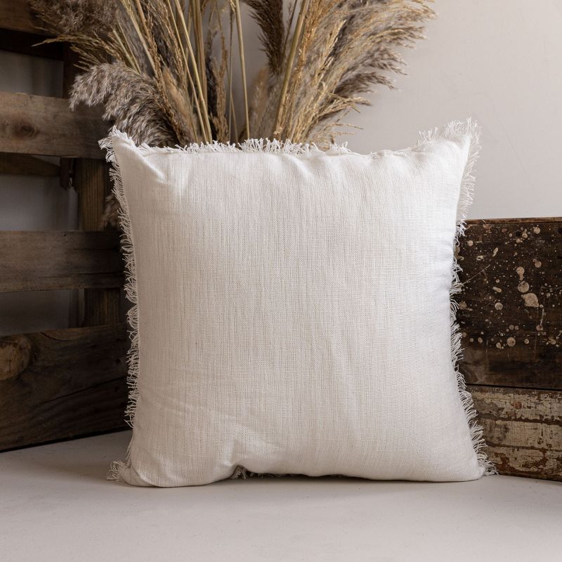 18X18 Inch Hand Woven Fringe Pillow White Cotton & Linen With Polyester Fill by Foreside Home & Garden, 2 of 6
