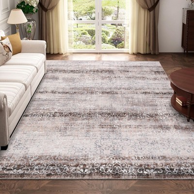 Washable Rug Large Area Rugs for Living Room Non-Slip Paisley Distressed Rugs for Bedroom Stain-Resistant Traditional Low Pile Accent Carpet