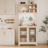 71" Tall Pantry Cabinet with 2 Glass Doors, Freestanding Kitchen Storage Cabinet with Open Storage & Adjustable Shelves,Farmhouse Cupboard Coffee Bar - 3 of 4