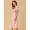 Allegra K Women's Cottagecore Floral Square Neck Puff Sleeves Summer Midi Smocked Dress - 4 of 4