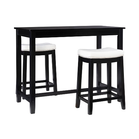 Linon 3pc Claridge Backless Stools Counter Height Dining Set Black white Rubberwood Tavern Style Padded Nesting Design Target