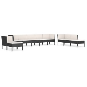 vidaXL Patio Lounge Set, 10 Piece Set in Black Poly Rattan, Weather Resistant Outdoor Furniture, Includes Corner and Middle Sofas, Footrests, Cushions - 1 of 4