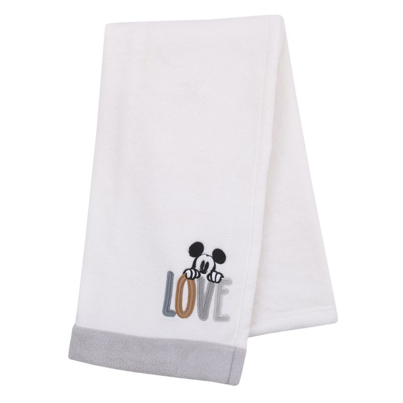 Disney Mickey Mouse Love Mickey White, Gray, and Tan Love Applique Super Soft Baby Blanket, 4 of 8