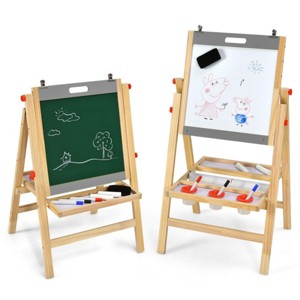 SEVOBAL Doodle Mats and Boards 3-in-1 Kids Art Easel Whiteboard Blackboard Paper Roll with Adjustable Height, Brown, 26.32"*22"*18.05" - 1 of 4