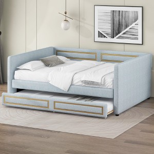 NicBex Twin/Full Size Upholstery Daybed with Trundle for Bedroom,Living Room,Apartment,Blue - 1 of 4