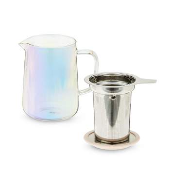 Pinky Up Chas Mini Glass Teapot, Loose Leaf Tea Infuser, Hot Tea or Iced Tea Maker, Small Teapot, 16 Ounce Loose Leaf Infuser, Iridescent, Set of 1