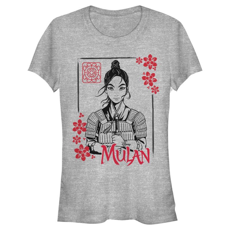 Juniors Womens Mulan Blossom Frame T-Shirt, 1 of 4