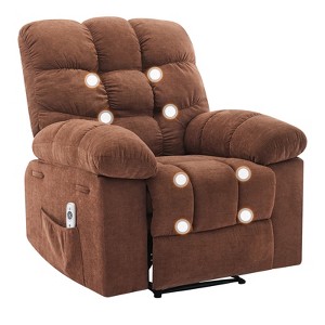 Family lazy recliner with wide rocker, breathable fabric, massage and heating function, 2 side pockets, perfect for living room and bedroom - 1 of 4