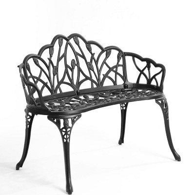 Cast Aluminum Garden Bench with Butterfly Design, Outdoor Patio Bench for Porch, Deck or Lawn Seating, Weather-Resistant and Stylish-The Pop Home