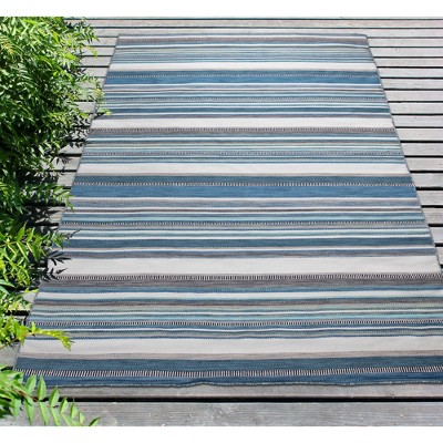 Seascape Stripe Handmade 4' x 6' Reversible Synthetic Rug