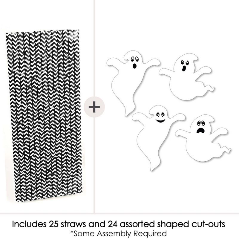 Big Dot of Happiness Spooky Ghost - Paper Straw Decor - Halloween Party Striped Decorative Straws - Set of 24, 3 of 8
