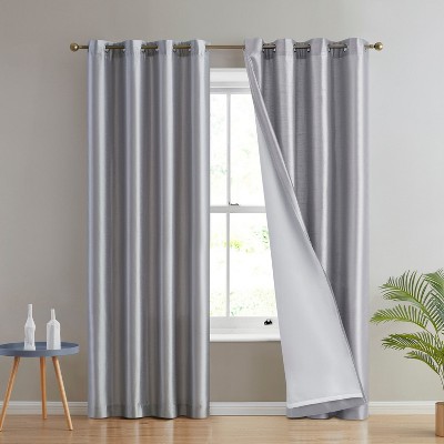 HLC.ME Jefferson Faux Silk Semi Sheer Light Filtering Microfiber Lined Grommet Lightweight Window Curtains, 2 Panels