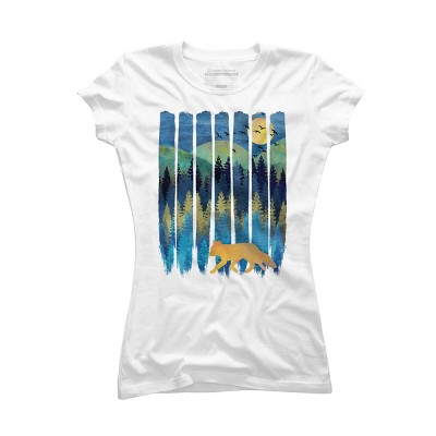 Junior's Design By Humans Fox Forest Night By Maryedenoa T-Shirt