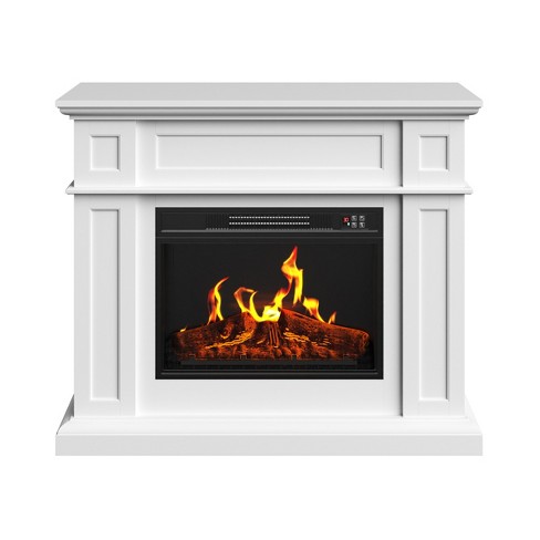 Electric Fireplace With Mantel - Freestanding Heater With Remote Control,  Adjustable Led Flames And Faux Logs - Living Room Decor By Northwest (white)  : Target