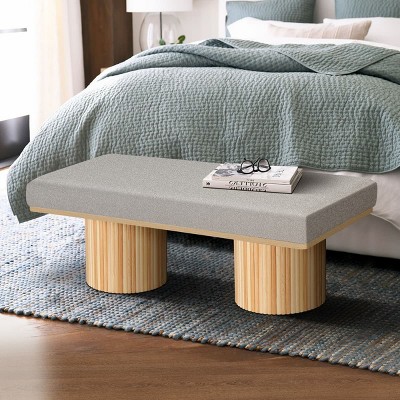 48" Versatile Gray Boucle Upholstered Bench with Chunky Legs, End of Bed Ottoman Bench for Bedroom, Living Room, Entryway, or Dining Room-Tanpinhause