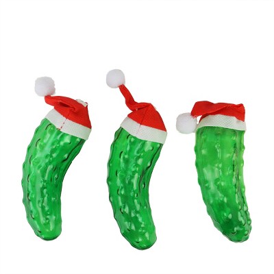 Northlight 8ct Battery Operated Musical LED Pickles with Santa Hats Christmas Lights White - 6' Silver Wire