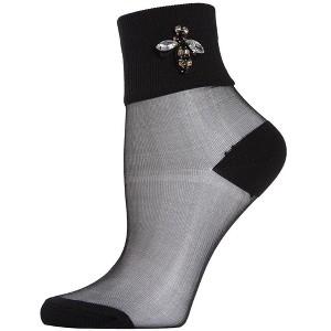 Memoi Women's Queen Bee Rhinestone Cuff Sheer Anklet Sock Black 9-11 - 1 of 1