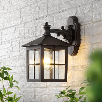 Penryn Black Outdoor Wall Sconce Set with Glass Shade