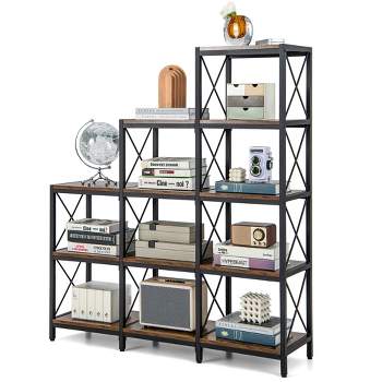 Tangkula 5-Tier Bookshelf 9 Cubes Bookcase 12 Shelves Storage Display Organizer Rustic