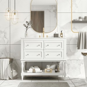 Wooakway 36"L White Bathroom Vanity with Ceramic Sink and 4 Drawers - 1 of 4