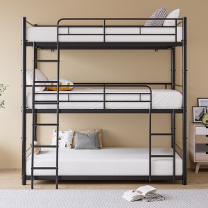 SeaCamel Twin Bunk Bed with Trundle Metal Bunkbeds with Ladder and Full-Length Guardrail, Noise Free, No Box Spring Needed, Black - 1 of 4