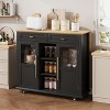 Foldable Kitchen Island Cart with Wheels, 2 Glass Doors, Spice Rack & Towel Holder, Mobile Storage Cart for Small Kitchens, Dining Rooms, Black - 3 of 4