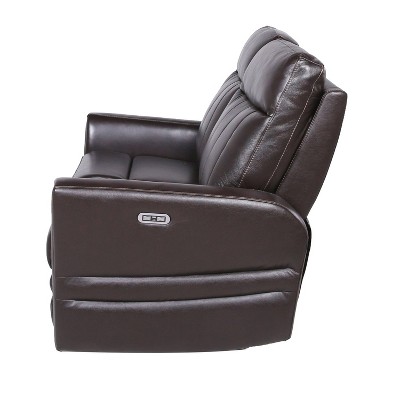 Brown Faux Leather Power Reclining Loveseat with Storage